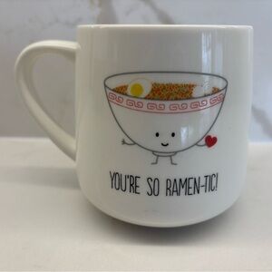 You’re so Ramen-tic Indigo White Mug with Cute Ramen Design Holding Heart Love